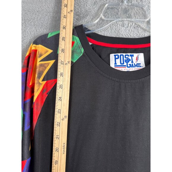 Post Game XL Black Shirt With Multicolor Geometric Sleeves & Logo - Picture 6 of 10